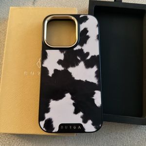 Burga iPhone 14 pro case elite MagSafe black white cow print achromatic gold